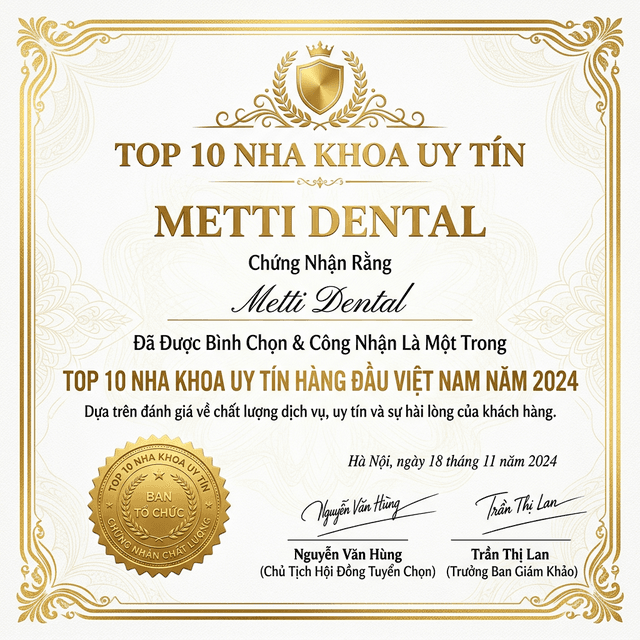 Giải thưởng
"Top 10 nha khoa uy tín"